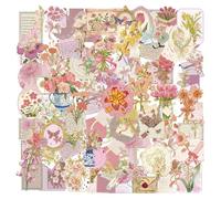 50pcs Pink Floral Stickers, Vintage Flower Various Styles Reading Sticker, Waterproof Beautiful Unique Flowers Pattern, for IPAD, Laptop, Ebook Readers Cute Booktok Vinyl Decals Water Bottle