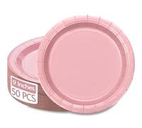 50Pcs Pink Paper Plates - 9” Pink Birthday Bulk Paper Plates Round Dinner Plates for Girls Baby Shower Gender Reveal Party Decorations