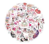 50PCS Pink Paris Stickers for Bumper,Helmet,Notebook,Scrapbook,Water Bottle,Luggage,Laptop,Cartoon Eiffel Tower Cute Waterproof Vinyl Sticker,Teens Girls Decal,French Aesthetic Graffiti Decals