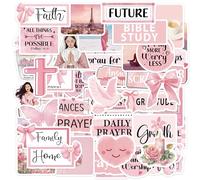 50Pcs Pink Prayer Stickers for Journaling, Vision Board Supplies for Bible Study Planner Scrapbook Prayer Journal, Motivational Christian Faith Decorative Stickers for Women Girls
