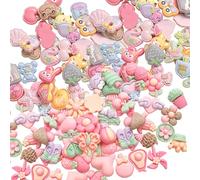 50PCS Pink Resin Charms Flatback Beads DIY Craft Supplies Mixed Candy Sweets Ornaments for Scrapbooking Decoden Phone Case Jewelry Making Assorted Colors and Shapes (Macaron)