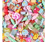 50PCS Pink Slime Charms Cute Set Flatback Beads Making Kit Mixed Candy Sweets Resin Random Kawaii Candy Resin Ornaments for DIY Craft Scrapbooking Decoration Assorted Colors and Shapes (Style1)