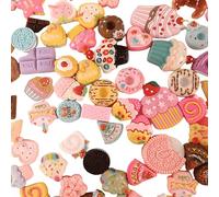 50PCS Pink Slime Charms Cute Set Flatback Beads Making Kit Mixed Candy Sweets Resin Random Kawaii Candy Resin Ornaments for DIY Craft Scrapbooking Decoration Assorted Colors and Shapes (Cake)
