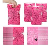 50pcs Pink Spider Party Gift Bags, Spider Web Theme Goodie Candy Bags with Handles for Theme Party Supplies Birthdays