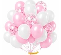 50Pcs Pink White Balloons Pastel White Balloons with Pink Confetti Balloon For Party Decorations for Princess Birthday Decoration Gender Reveal Wedding Bride Shower