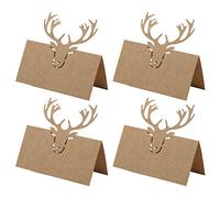 50Pcs Place Cards for Table, Kraft Christmas Card Holder Christmas Table Name Place Card, Antler Table Name Cards Christmas Table Settings for Wedding Supplies or Party Favor
