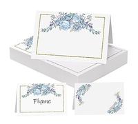 50pcs Place Cards Wedding Decorations 11 x 8,4cm Name Cards for Table Setting Seat Card Personalised Birthday Baptism Paper Tented Christmas Party (Blue)