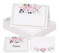 50pcs Place Cards Wedding Decorations 11 x 8,4cm Name Cards for Table Setting Seat Card Personalised Birthday Baptism Paper Tented Christmas Party (Pink)