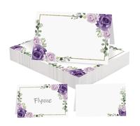 50pcs Place Cards Wedding Decorations 11 x 8,4cm Name Cards for Table Setting Seat Card Personalised Birthday Baptism Paper Tented Party Christmas (Purple)