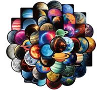 50Pcs Planet Stickers for Kids Teens - Solar System Galaxy Decals for Journals Water Bottles Laptops DIY Scrapbooks Astronomy Science Enthusiasts Glossy Black Design