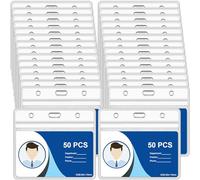 50pcs Plastic Card Holder for Lanyard, Horizontal Clear ID Badge Holders