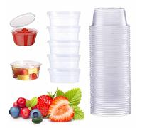 50Pcs Plastic Round Food Containers With Lids - BPA Free, Leakproof 4oz Sauce Cups for Restaurant, Salads, Jelly and Dessert - Small Storage Takeaway Containers