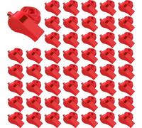 50PCS Plastic Whistle for Coach with Lanyard Loud Crisp Sound Sports Referee Whistle Multicolor Bulk for Adults Coaches Referees Teachers Officials Polices (Red)