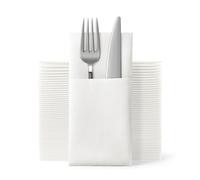 50Pcs Pocket Napkins, Disposble Cloth Like Napkins Built-in Flatware Pocket, 40 * 40cm Wedding Party Linen Feel White Napkin, Prefolded for Silverware