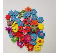 50pcs Printed Wooden Button Cartoon DIY Button Multicolour Mix Hair Practical and Popular Clever