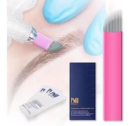 50Pcs Professional Microlading Needles 12 Pins Curved Flat with 0.18mm Diameter Disposable Manual Eyebrow Blades Tattoo Neddles Permanent Makeup Supplies Microblading Kits