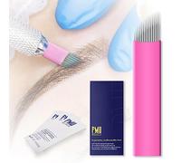 50Pcs Professional Microlading Needles 14 Curved Flat with 0.18mm Diameter Disposable Manual Eyebrow Blades Tattoo Neddles Permanent Makeup Supplies Microblading Kits