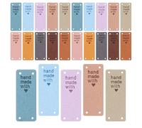 50Pcs PU Leather Tags for Handmade Items, Rectangular Faux Leather Labels with Holes, Embossed Sew-On Tags for Crochet, Knit, Jeans, Bags, Hats & DIY Clothing Accessories, Handmade with Love Tag