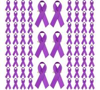 50PCS Purple Awareness Satin Ribbon Safty Pins Reusable Domestic Violence Lupus Overdose Pancreatic Cancer Alzheimer’s Awareness Pins for Society Events Funeral Memorial