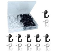 50pcs Push Pin Hooks, Plastic Heads Cork Board Hooks Decorative Thumb Tacks Hook for Photo Wall, Bulletin Board, Home Wall, Home Office School Supplies (Black and Clear)