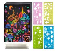50Pcs Rainbow Scratch Art Paper Set for Kids,A4 Size(8.27 * 11.69in) Magic DIY Painting Art Paper for Kids with 4 Templates and 5 Wooden Scraper Pens