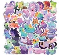 50Pcs Rainbow Starry Sky Cat Stickers Laptop Car Scrapbook Phone Skateboard Suitcase Luggage Bike Cat Vinyl Waterproof Aesthetic Personalised Stickers for Teens Boys Girls Adults