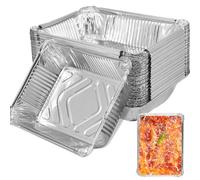 50Pcs Rectangular Aluminium Foil Trays for Baking 1100ml Heavy Duty Air Fryer Trays Non-Stick Tin Foil Baking Pans 22x16x5cm Reusable Food Grade Containers for Cooking Roasting BBQ & Oven