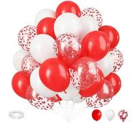50Pcs Red and White Balloons,Confetti Balloons, 12 Inch Red White Latex Balloon with Ribbons for Valentine's Day Wedding Bridal Anniversary Birthday Party Decorations