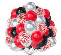 50pcs Red Black Silver Balloons 10 Inch Red and Black Balloon With Confetti Balloons for Super Spider Hero Theme Birthday Baby Shower Wedding Race Car Party Decorations