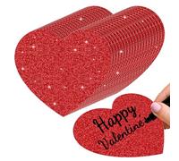 50Pcs Red Glitter Heart Cutouts Valentine's Day Paper Cut-Outs with 100Pcs Glue Points Large Heart Shape Bulletin Board Decor for DIY Craft Art School Home Party Favor by JarThenaAMCS