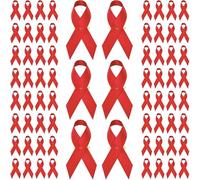 50pcs Red Ribbon Satin Pins Heart Disease HIV/AIDS Awareness Drug Prevention DUI Awareness Brooch with Safety Pin for Men and Women (Red)
