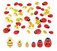 50pcs Resin Bees & Ladybugs, Mini Tiny Yellow Smooth Plastic Flat Back Bumble Bee Red Black Ladybug Crafts Ornaments for Decoration 3 Sizes Big Medium Small for Afternoon Tea Hairpins Food Cakes