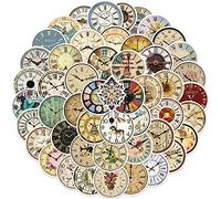 50Pcs Retro Clocks Stickers Laptop Car Scrapbook Phone Skateboard Suitcase Luggage Bike Nostalgic Clocks Stickers Vinyl Waterproof Aesthetic Personalised Stickers for Teens Boys Girls Adults Children