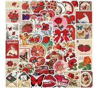 50PCS Retro Red Aesthetic Stickers for Car,Helmet,Water Bottle,Laptop,Skateboard,Bike,Luggage,Scrapbook,Cute Vintage Waterproof Vinyl Sticker,Teens Girls Sticker,Cartoon Trendy Graffiti Decals