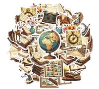 50Pcs Retro Vintage Stationery Stickers Waterproof Vintage Stationery Sticker for Water Bottle Laptop Phone Case Planner Luggage Helmet Party Favor Decor Ideal for Adults Teens Teacher Rewards C382K1D