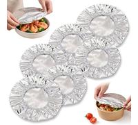 50PCS Reusable Aluminium Foil Food Covers, Elastic Stretch Fit Plate Covers Heat Insulation Fresh Keeping Bowl Lids Adjustable Microwave Safe Food Lids for Kitchen Meal Prep Picnic Takeaway (50pcs)