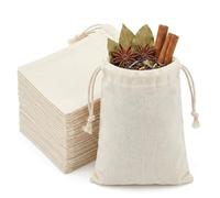 50Pcs Reusable Cotton Muslin Bags with Drawstring, Spice Herb Bags for Cooking, Drawstring Bags Small Tea Filter Bags for Loose Tea, Bouquet Garni Soup, 8x10cm