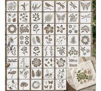 50PCS Reusable Plants Animals Flowers Stencils for Painting, 3Inch Nature Animal Flower Stencil Pattern Templates for Wood, Wall, Canvas, Furniture, Cookies, DIY Art Crafts, Scrapbooking, Home Decor