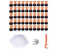 50Pcs Reusable Tile Leveling System Kit, Floor Tile Leveler with Wrench, Removable Tile Leveling Systems for DIY and Professional Tile Layers, Suitable for Tiles 3mm - 16mm Thick w