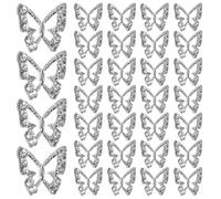 50pcs Rhinestone Butterfly Nail Charms Silver Alloy 3d Studs