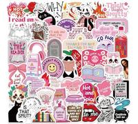 50pcs Romance Book Stickers for Kindle,Holographic Bookish Reading Booktok Aesthetic Stickers Pack for Books, Water Bottles, Laptops, Book Lover Sticker Accessories Gifts for Kids Teens Adults（Pink）