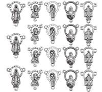 50Pcs Rosary Centerpiece Medalla Milagrosa De La Virgen Maria Charm Alloy Jesus Link Connectors Pendant for Adults Diy Rosary Making Kit Supplies, Zinc, No Gemstone