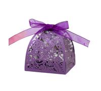 50Pcs Rose Flower Candy Gift Box Sweet Wedding Favor Packaging With Ribbon Baptism Birthday Party Decoration(Dark Purple)