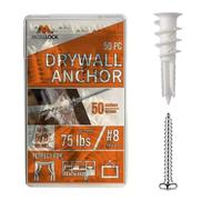 50pcs Self Drilling Drywall Anchors #8 and 50 Phillips Pan Head Self Tapping Screws for Gypsum Boards, Drywalls or Plasterboards - Holds up to 75Lbs or 34Kg - by Mobi Lock