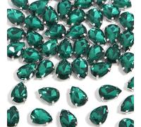 50Pcs Sew On Rhinestone Tear Drop Crystal Glass Rhinestones Metal Flatback Embellishment Gems for Clothes Dress Costume Shoes Bag Jeans Hats Wedding Bag Accessories（Emerld ，10 * 14mm）
