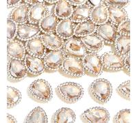 50Pcs Sew On Rhinestone Tear Drop Crystal Glass Rhinestones Metal Gold Flatback Embellishment Crafts Gems for Clothes Shoes Hats Costume Dress Wedding Bag Accessories（Champagne，14mm*18mm）