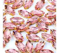 50Pcs Sew on Rhinestones 9x18 mm Flatback Glass Rhinestones Horse Eye Rhinestones with Gold Claw for DIY Crafts Clothes Bag Shoes,Pink