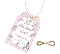 50pcs She Said Oui Thank You Tags, She Said Yes Gift Tag with String for Wedding Party, Pink Martini Diamond Thank You Paper Tags for Bridal Shower/Engagement Party Favors