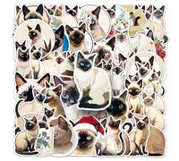 50PCS Siamese Cat Stickers, Cute Cartoon Cat Stickers for Stationery Boxes Books Phones, Vinyl Waterproof Funny Animals Decals for Boys Girls Teens