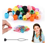 50pcs Silicone Hair Beads, Soft Colorful Large Hair Beads for Braids Pony Beads with Rubber Bands & Beading Needle for Kids Girls Women Hair Accessories